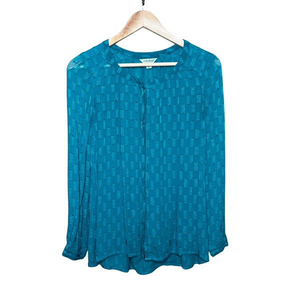 Lucky Brand Tops - Lucky Brand Sheer Teal Patterned Blouse Metallic Accents Small